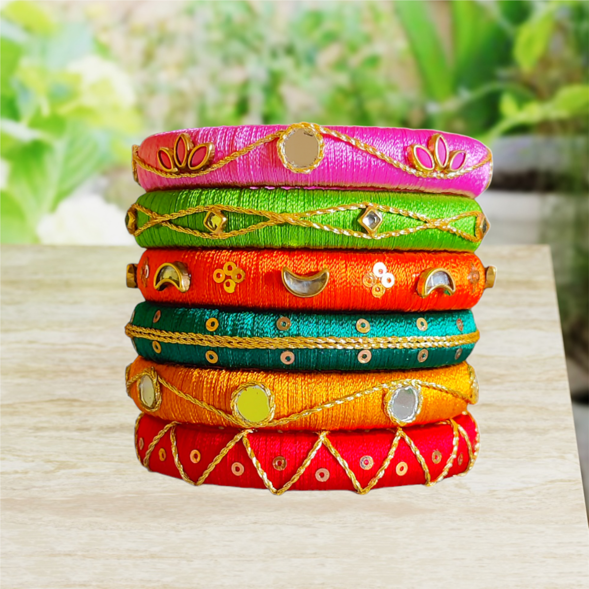 Multi Color Silk Thread Bangles Size: