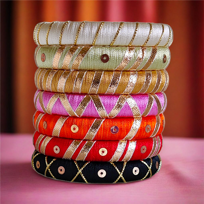 Multi Color - Silk Thread Gota Patti Bangle Set - Size : 2.6
