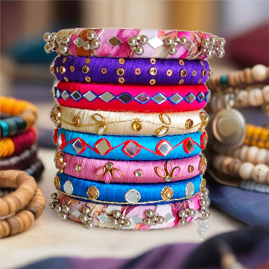 Multi Color - Silk Thread Bangle Set - SM05 - Size : 2.8