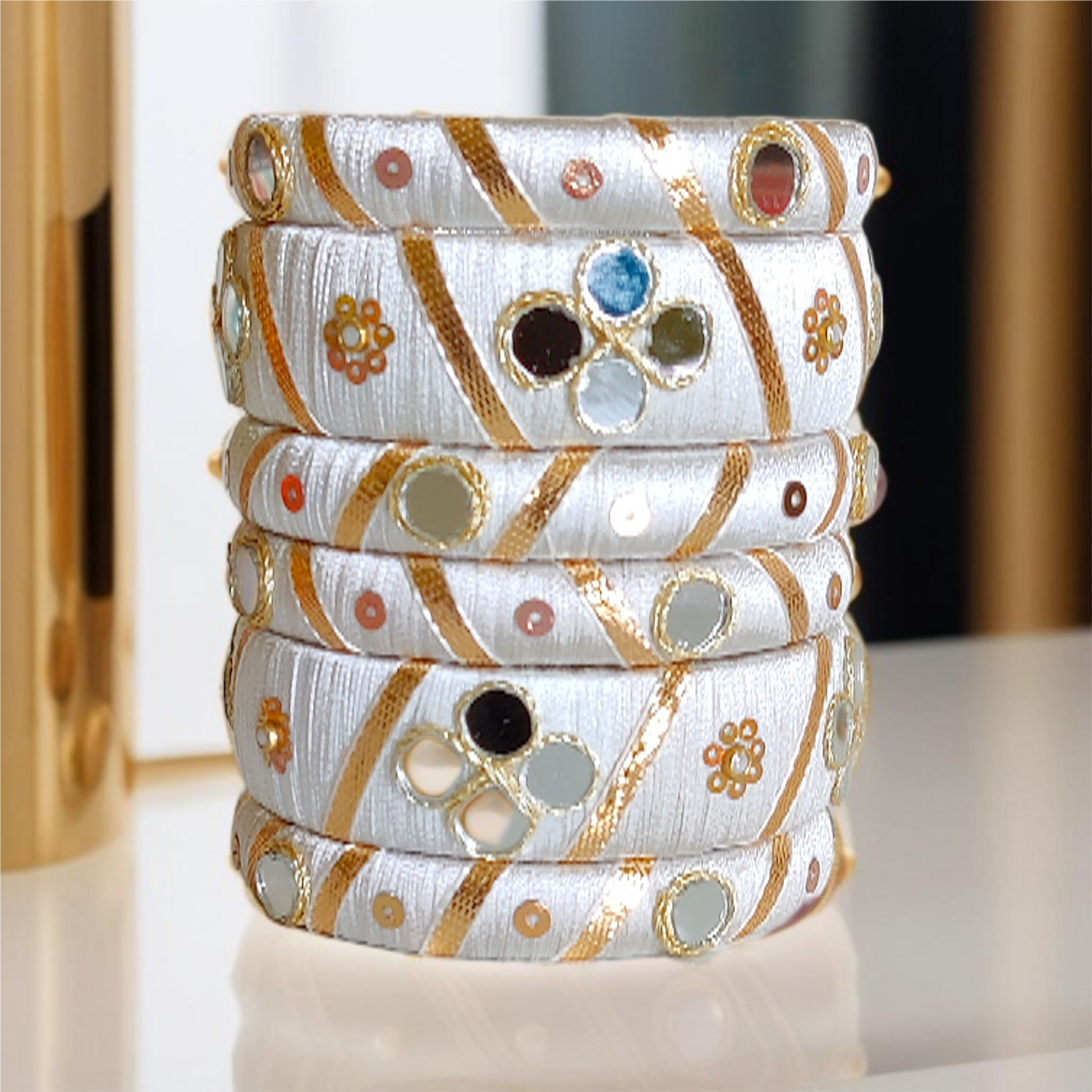 Pearl White Silk Thread Bangles, Taasha, handmade bagles, silk thread bangles, handmade bangles, handicrafts